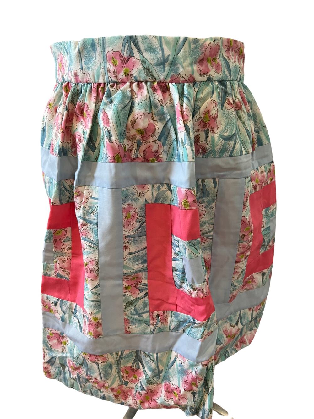 Vintage baby blue and bright pink Floral half apron